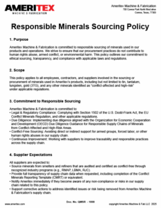 Page 1 of the Responsible Minerals Sourcing Policy