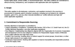 Page 1 of the Responsible Minerals Sourcing Policy
